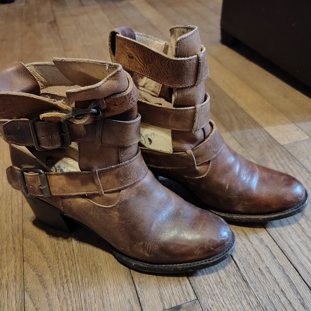 Freebird Rolling Distressed Brown Leather Ankle Booties